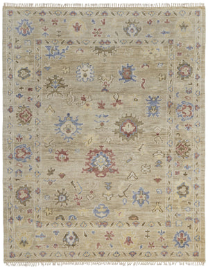 Homeroots 8' X 10' Tan Brown And Blue Wool Floral Hand Knotted Area Rug With Fringe Brown Wool 567139