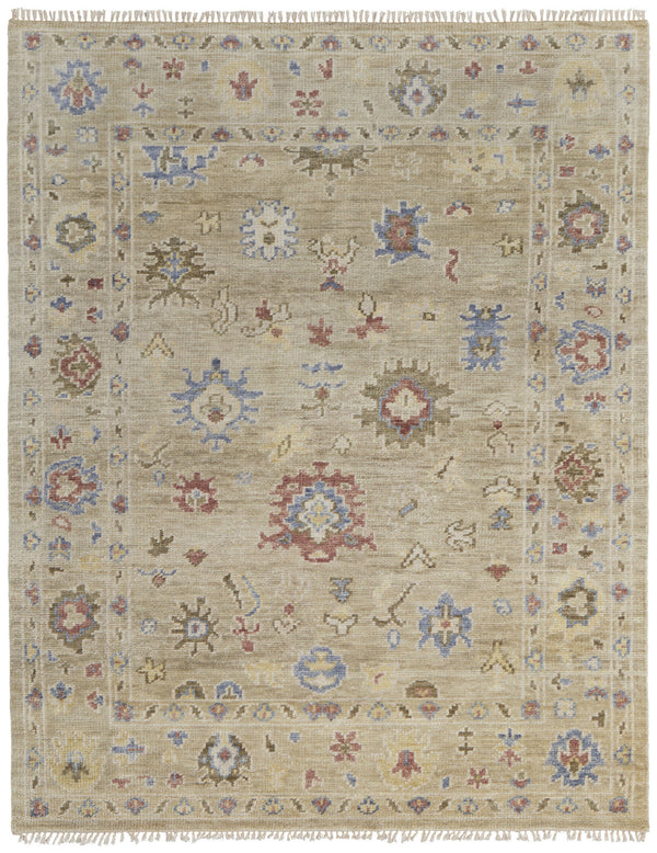 Homeroots 9' X 12' Tan Brown And Blue Wool Floral Hand Knotted Area Rug With Fringe Brown Wool 567140