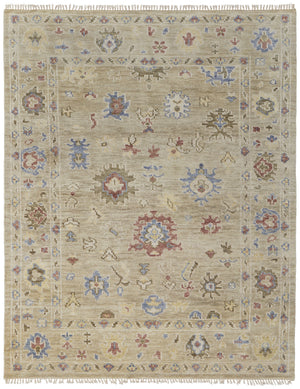 Homeroots 9' X 12' Tan Brown And Blue Wool Floral Hand Knotted Area Rug With Fringe Brown Wool 567140
