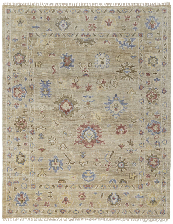 Homeroots 12' X 15' Tan Brown And Blue Wool Floral Hand Knotted Area Rug With Fringe Brown Wool 567142