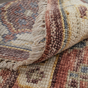 Homeroots 3' X 5' Ivory Red And Gold Wool Oriental Hand Knotted Area Rug With Fringe Red Wool 567144