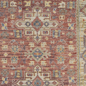 Homeroots 3' X 5' Ivory Red And Gold Wool Oriental Hand Knotted Area Rug With Fringe Red Wool 567144