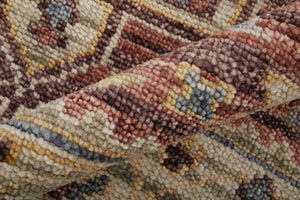 Homeroots 5' X 8' Ivory Red And Gold Wool Oriental Hand Knotted Area Rug With Fringe Red Wool 567146