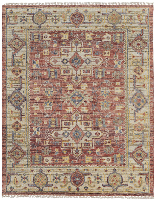Homeroots 5' X 8' Ivory Red And Gold Wool Oriental Hand Knotted Area Rug With Fringe Red Wool 567146
