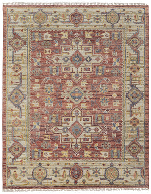 Homeroots 9' X 12' Ivory Red And Gold Wool Oriental Hand Knotted Area Rug With Fringe Red Wool 567148
