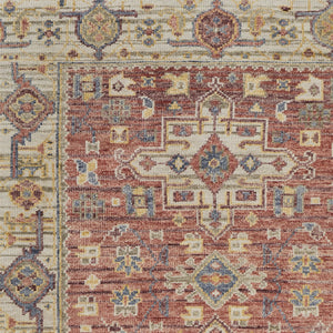 Homeroots 2' X 3' Ivory Red And Gold Wool Oriental Hand Knotted Area Rug With Fringe Red Wool 567150