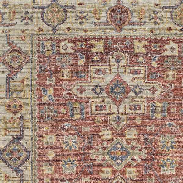 Homeroots 2' X 3' Ivory Red And Gold Wool Oriental Hand Knotted Area Rug With Fringe Red Wool 567150