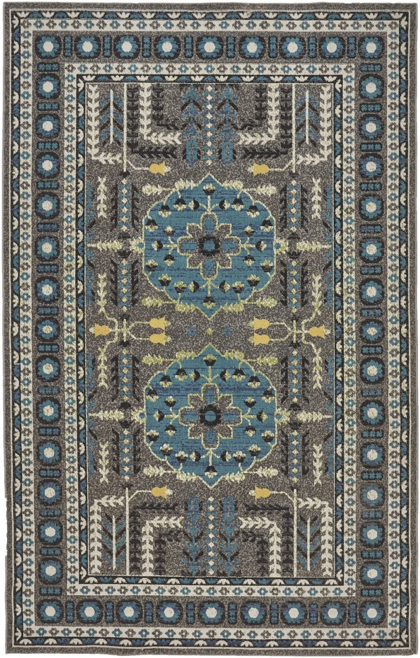 HomeRoots 10' Elegant Blue and Gray Oriental Power Loom Area Rug – Timeless Style for Busy Homes and Spaces 10' X 13' 567153