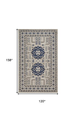 HomeRoots 10' Elegant Blue and Gray Oriental Power Loom Area Rug – Timeless Style for Busy Homes and Spaces 10' X 13' 567153