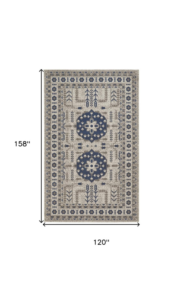 HomeRoots 10' Elegant Blue and Gray Oriental Power Loom Area Rug – Timeless Style for Busy Homes and Spaces 10' X 13' 567153