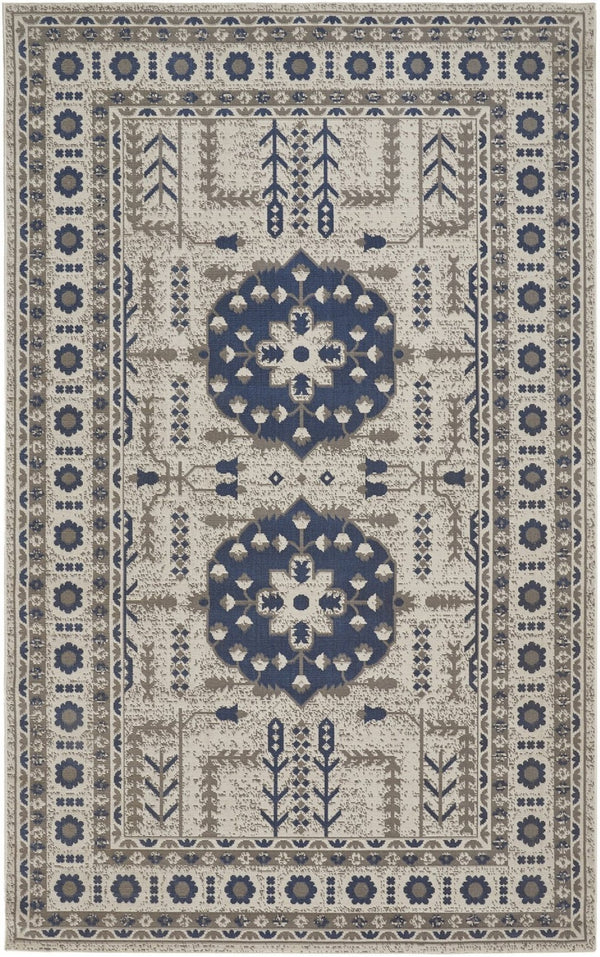 HomeRoots 10' Elegant Blue and Gray Oriental Power Loom Area Rug – Timeless Style for Busy Homes and Spaces 10' X 13' 567153