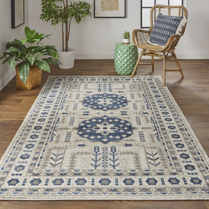 HomeRoots 10' Elegant Blue and Gray Oriental Power Loom Area Rug – Timeless Style for Busy Homes and Spaces 10' X 13' 567153