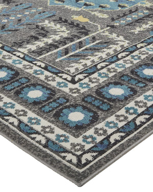 HomeRoots 10' Elegant Blue and Gray Oriental Power Loom Area Rug – Timeless Style for Busy Homes and Spaces 10' X 13' 567157