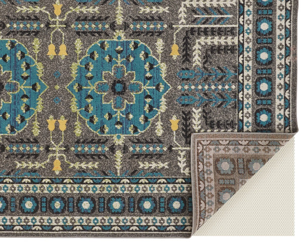 HomeRoots 10' Elegant Blue and Gray Oriental Power Loom Area Rug – Timeless Style for Busy Homes and Spaces 10' X 13' 567157