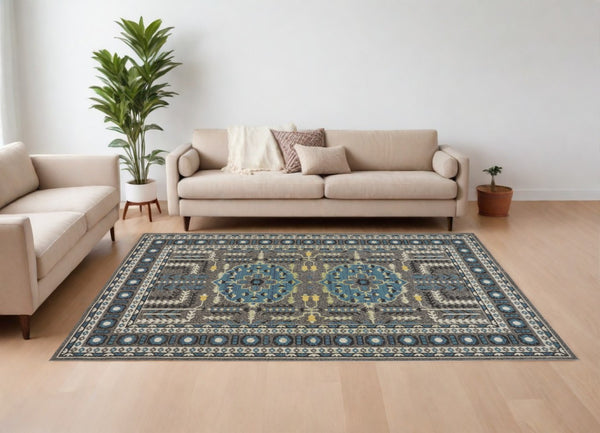 HomeRoots 10' Elegant Blue and Gray Oriental Power Loom Area Rug – Timeless Style for Busy Homes and Spaces 10' X 13' 567157