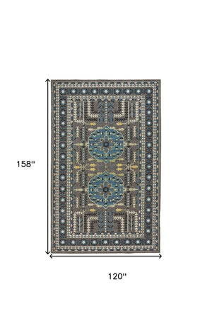 HomeRoots 10' Elegant Blue and Gray Oriental Power Loom Area Rug – Timeless Style for Busy Homes and Spaces 10' X 13' 567157