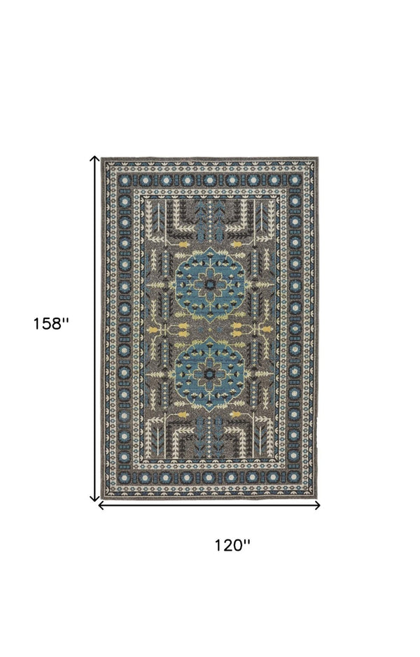 HomeRoots 10' Elegant Blue and Gray Oriental Power Loom Area Rug – Timeless Style for Busy Homes and Spaces 10' X 13' 567157
