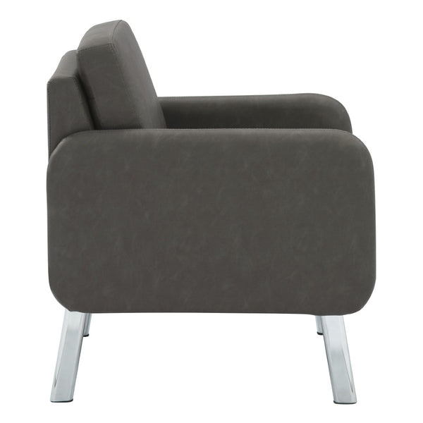 OSP Home Furnishings Lounge Chair with Faux Leather Upholstery and Chrome Legs for Reception or Waiting Areas Chair Smoke SL5601-P52