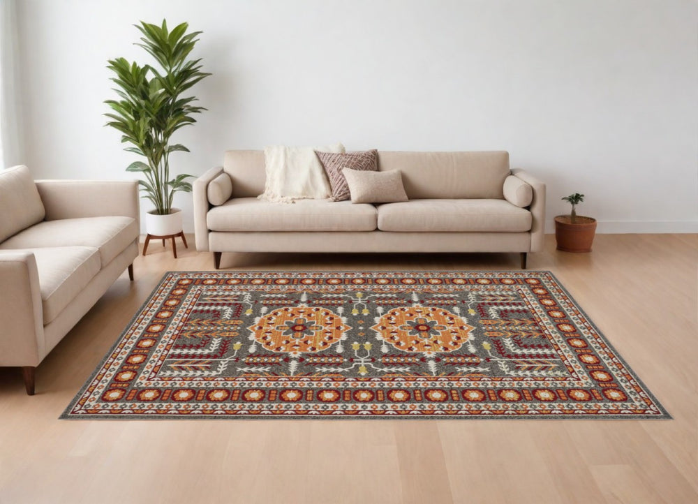 HomeRoots 10' Elegant Blue and Gray Oriental Power Loom Area Rug – Timeless Style for Busy Homes and Spaces 10' X 13' 567161