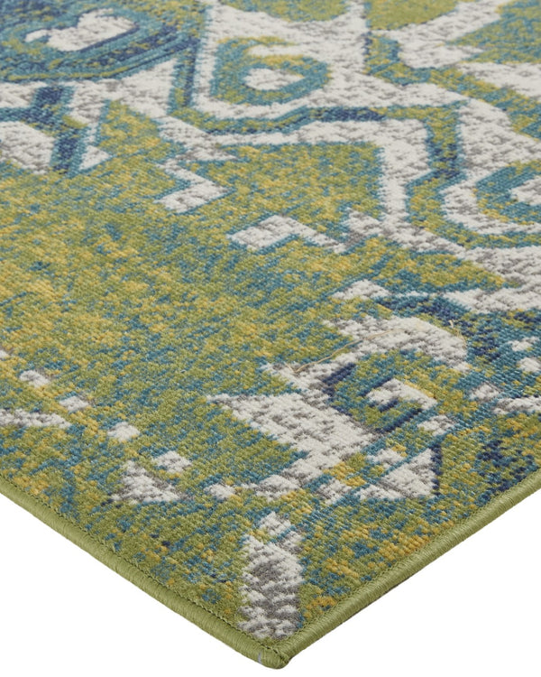 HomeRoots 10' Blue and Green Oriental Area Rug – Timeless Elegance, Durable, Easy-Care for Family Spaces 10' X 13' 567168