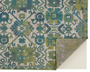 HomeRoots 10' Blue and Green Oriental Area Rug – Timeless Elegance, Durable, Easy-Care for Family Spaces 10' X 13' 567168