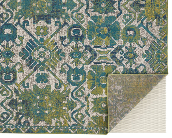HomeRoots 10' Blue and Green Oriental Area Rug – Timeless Elegance, Durable, Easy-Care for Family Spaces 10' X 13' 567168