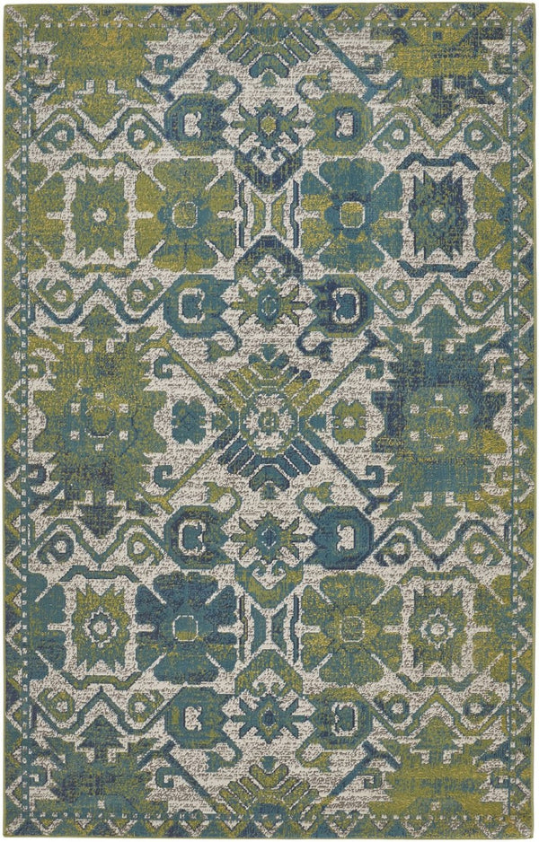 HomeRoots 10' Blue and Green Oriental Area Rug – Timeless Elegance, Durable, Easy-Care for Family Spaces 10' X 13' 567168