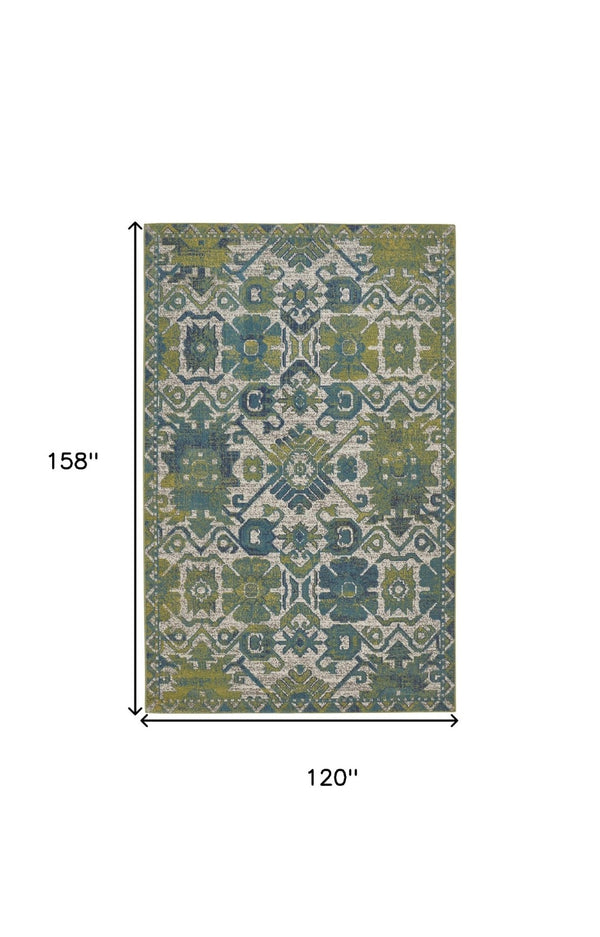 HomeRoots 10' Blue and Green Oriental Area Rug – Timeless Elegance, Durable, Easy-Care for Family Spaces 10' X 13' 567168