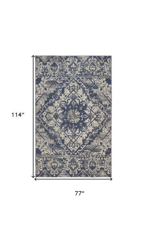 Homeroots 6' X 9' Gray Blue And Ivory Oriental Power Loom Area Rug Blue Polypropylene 567169