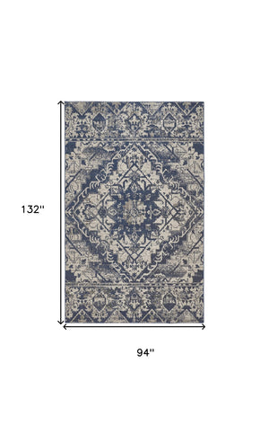 Homeroots 8' X 10' Gray Blue And Ivory Oriental Power Loom Area Rug Blue Polypropylene 567170