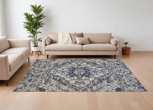 Homeroots 10' X 13' Gray Blue And Ivory Oriental Power Loom Area Rug Blue Polypropylene 567171