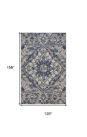 Homeroots 10' X 13' Gray Blue And Ivory Oriental Power Loom Area Rug Blue Polypropylene 567171