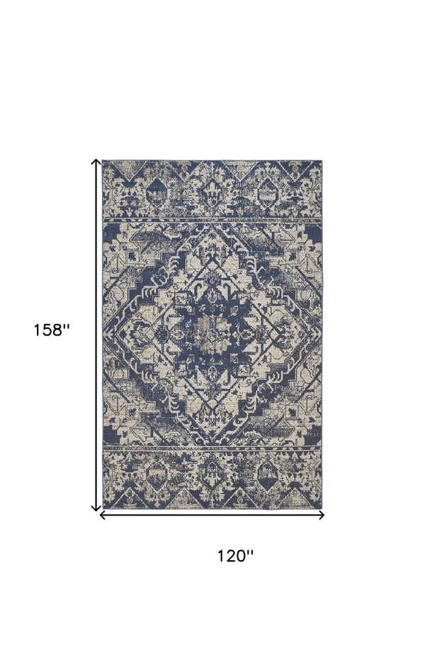 Homeroots 10' X 13' Gray Blue And Ivory Oriental Power Loom Area Rug Blue Polypropylene 567171