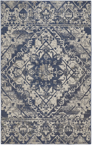 Homeroots 10' X 13' Gray Blue And Ivory Oriental Power Loom Area Rug Blue Polypropylene 567171