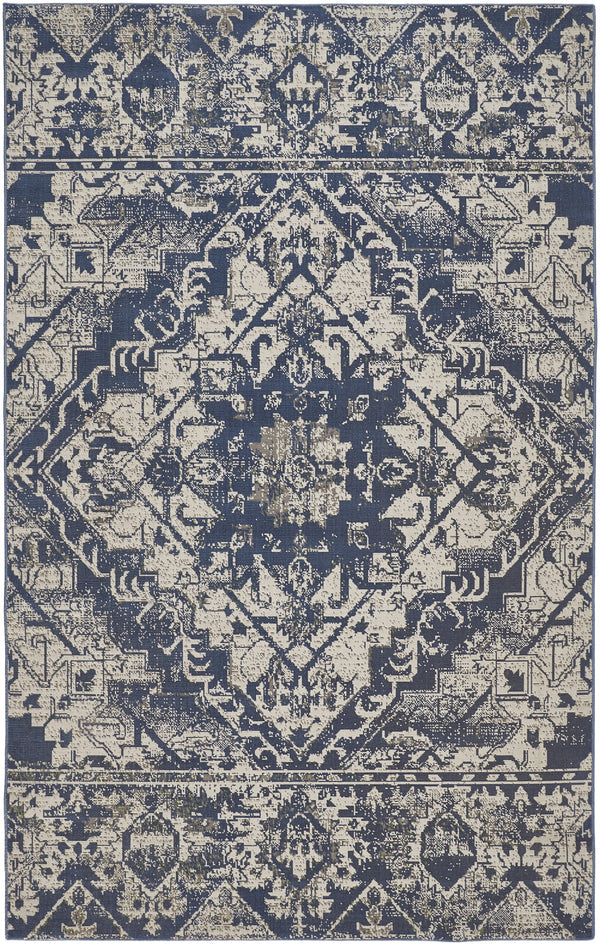 Homeroots 10' X 13' Gray Blue And Ivory Oriental Power Loom Area Rug Blue Polypropylene 567171