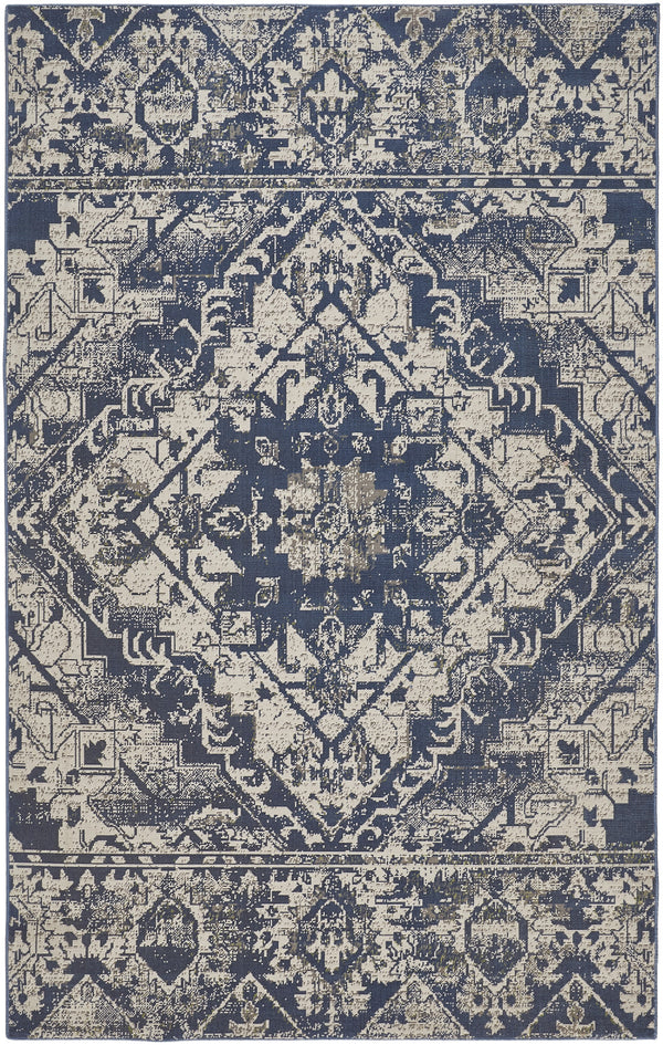Homeroots 10' X 13' Gray Blue And Ivory Oriental Power Loom Area Rug Blue Polypropylene 567171