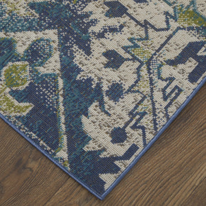 Homeroots 6' X 9' Green Blue And Ivory Oriental Power Loom Area Rug Blue Polypropylene 567172