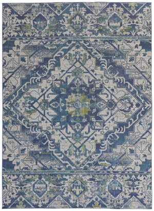 Homeroots 6' X 9' Green Blue And Ivory Oriental Power Loom Area Rug Blue Polypropylene 567172