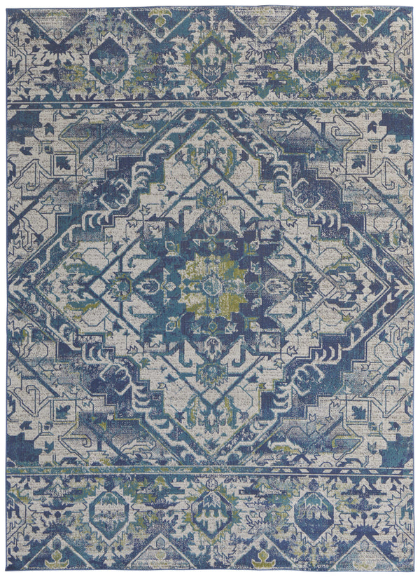 Homeroots 8' X 10' Green Blue And Ivory Oriental Power Loom Area Rug Blue Polypropylene 567173