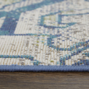 Homeroots 8' X 10' Green Blue And Ivory Oriental Power Loom Area Rug Blue Polypropylene 567173