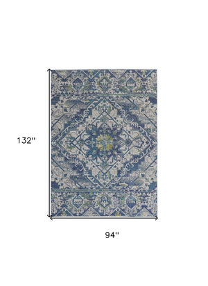 Homeroots 8' X 10' Green Blue And Ivory Oriental Power Loom Area Rug Blue Polypropylene 567173