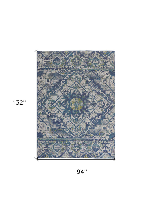 Homeroots 8' X 10' Green Blue And Ivory Oriental Power Loom Area Rug Blue Polypropylene 567173