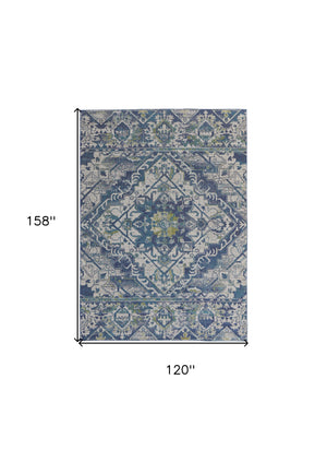 Homeroots 10' X 13' Green Blue And Ivory Oriental Power Loom Area Rug Blue Polypropylene 567174