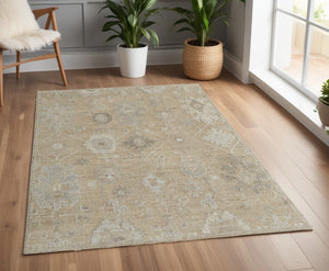 HomeRoots 4' Luxurious Tan and Ivory Floral Hand-Knotted Wool Area Rug for Warmth and Timeless Elegance 4' X 6' 567175