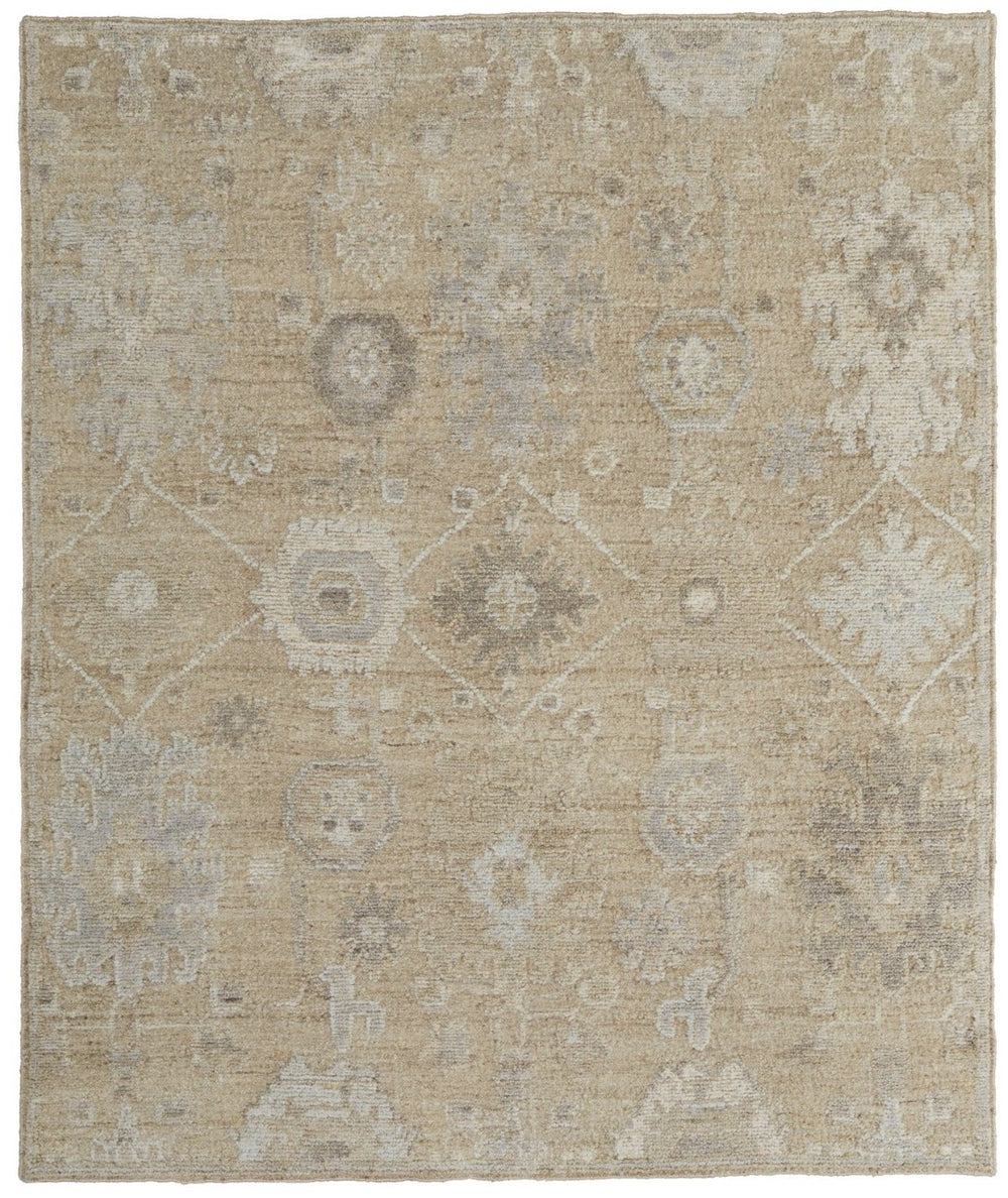 HomeRoots 4' Luxurious Tan and Ivory Floral Hand-Knotted Wool Area Rug for Warmth and Timeless Elegance 6' X 9' 567176