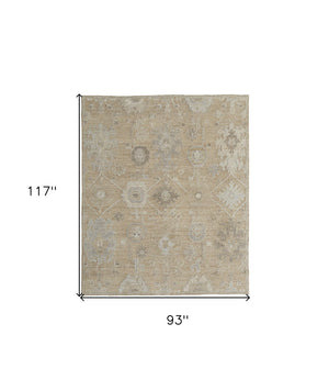 HomeRoots 4' Luxurious Tan and Ivory Floral Hand-Knotted Wool Area Rug for Warmth and Timeless Elegance 8' X 10' 567177