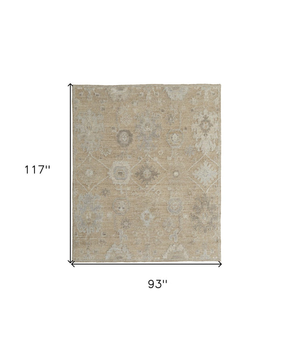 HomeRoots 4' Luxurious Tan and Ivory Floral Hand-Knotted Wool Area Rug for Warmth and Timeless Elegance 8' X 10' 567177