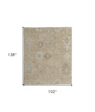 Homeroots 8' X 12' Tan And Ivory Wool Floral Hand Knotted Area Rug Gray Wool 567178