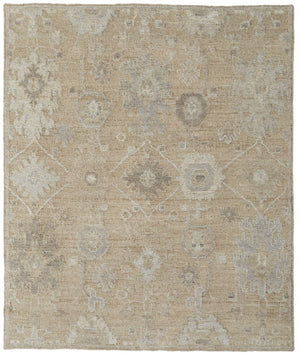 HomeRoots 4' Luxurious Tan and Ivory Floral Hand-Knotted Wool Area Rug for Warmth and Timeless Elegance 9' X 13' 567179