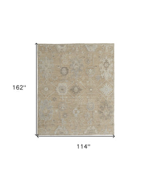 HomeRoots 4' Luxurious Tan and Ivory Floral Hand-Knotted Wool Area Rug for Warmth and Timeless Elegance 9' X 13' 567179